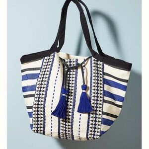 Anthropologie Mercado global Rosa Blue and White Patterned handmade Tote Bag